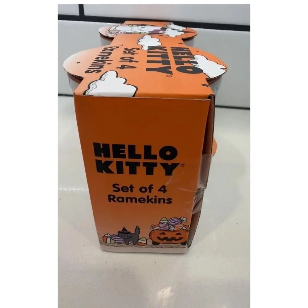 Sanrio Hello Kitty Halloween Fall Leaves Set Of 4 Baking Ramekins White NEW